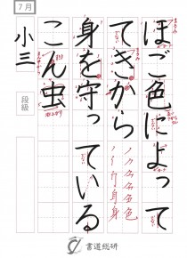 7月の硬筆お手本-小3「ほご色によっててき」